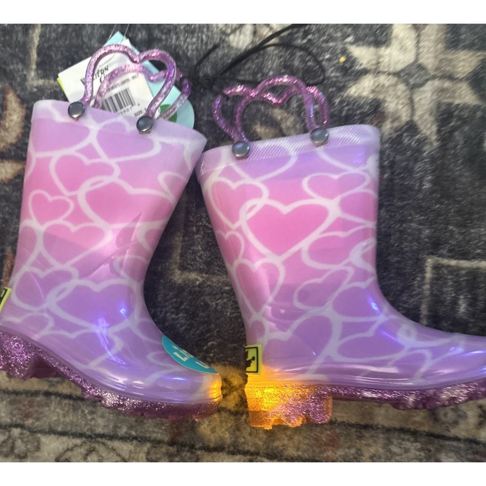 Western Chief Toddler Baby Girl's Size 5 Heart Rain Boots - Pink- Light Up